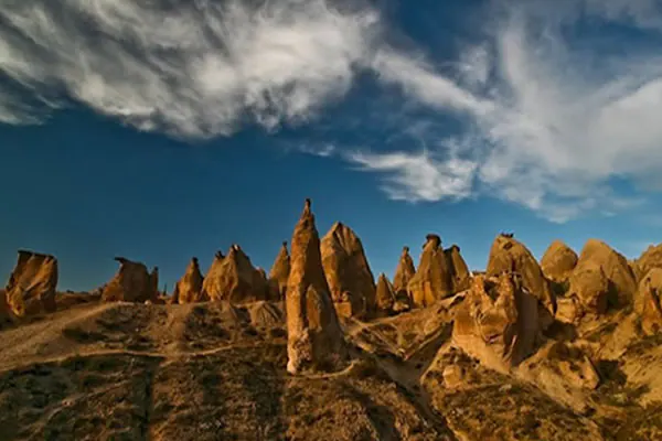 Sculpted rock formations across Devrent Valley