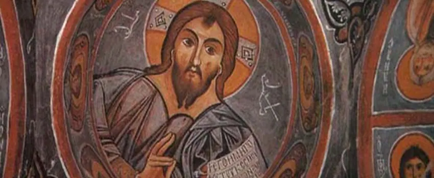 Historic fresco inside a rock-cut church in Soğanlı